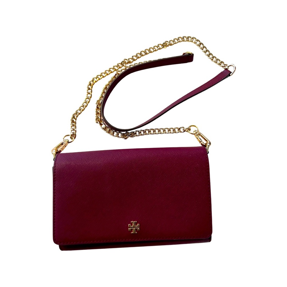 NWT Authentic - Tory Burch Emerson Leather Wallet on Chain - Imperial Garnet